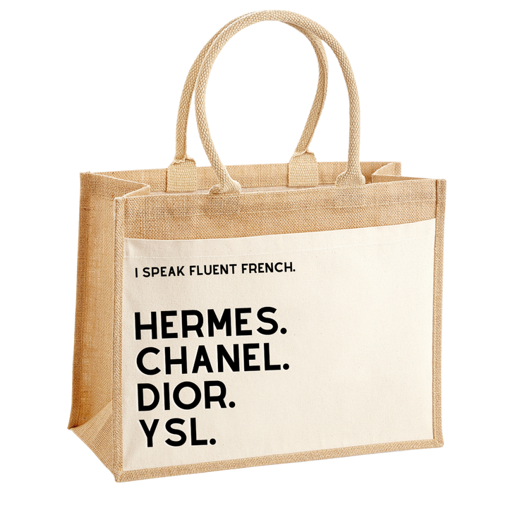I SPEAK FLUENTLY FRENCH Jute Shopper