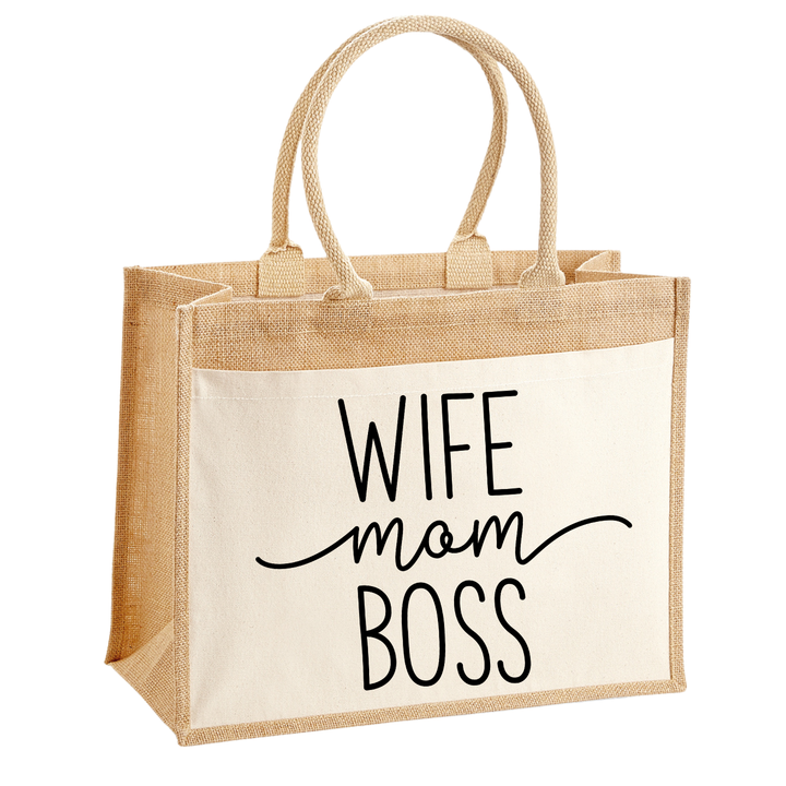 WIFE MOM BOSS Jute Shopper