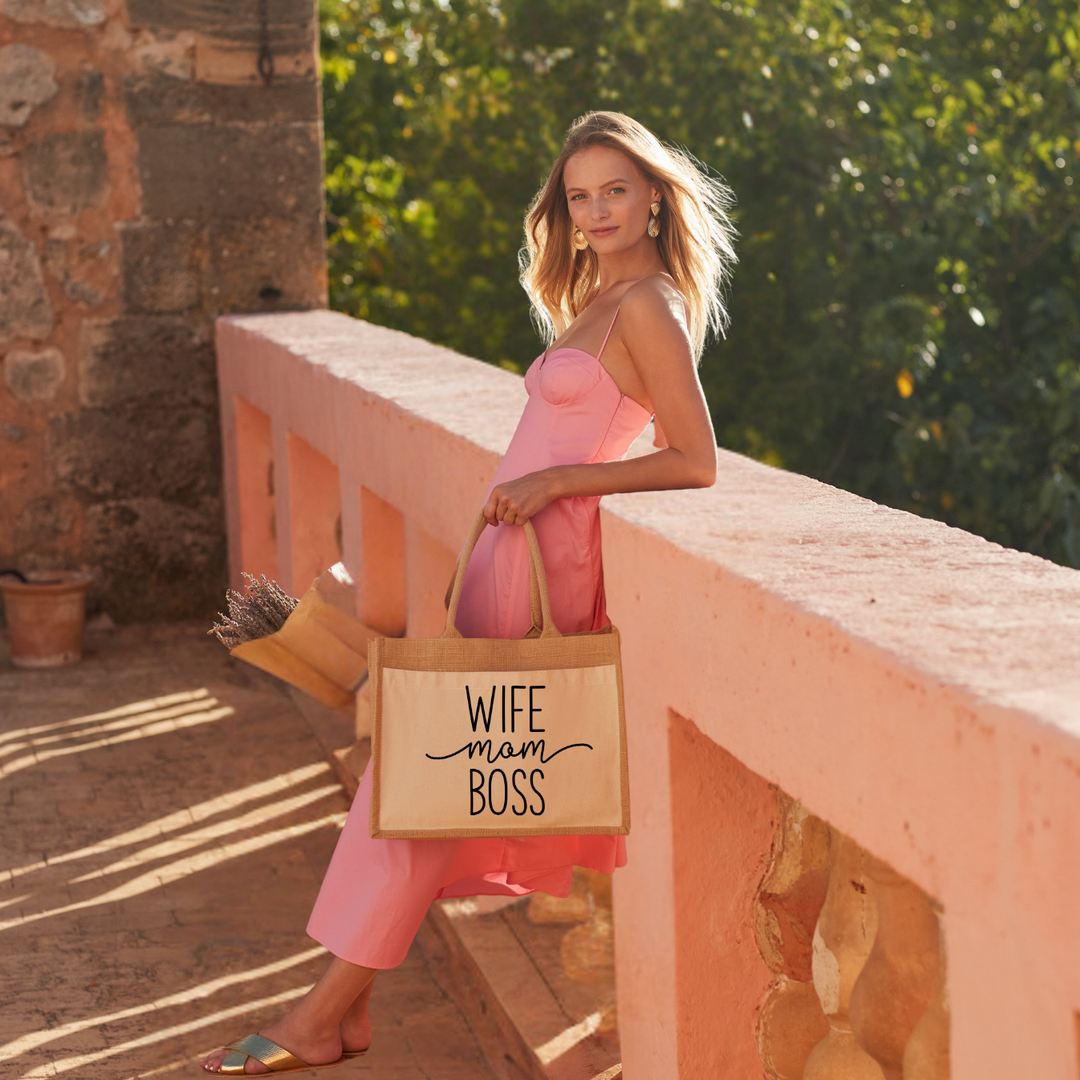 WIFE MOM BOSS Jute Shopper