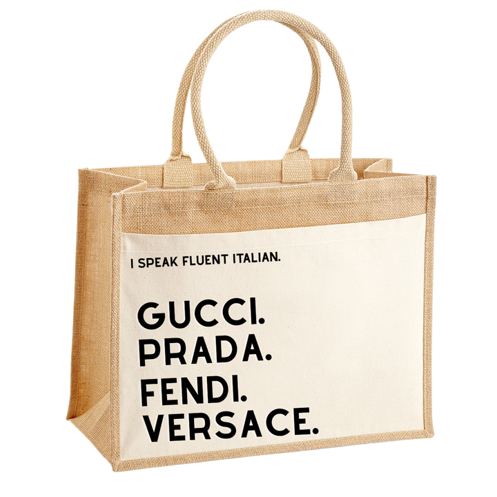 I SPEAK FLUENTLY ITALIAN Jute Shopper