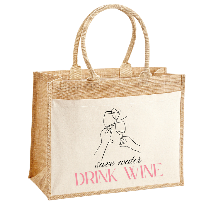 SAVE WATER DRINK WINE Jute Shopper