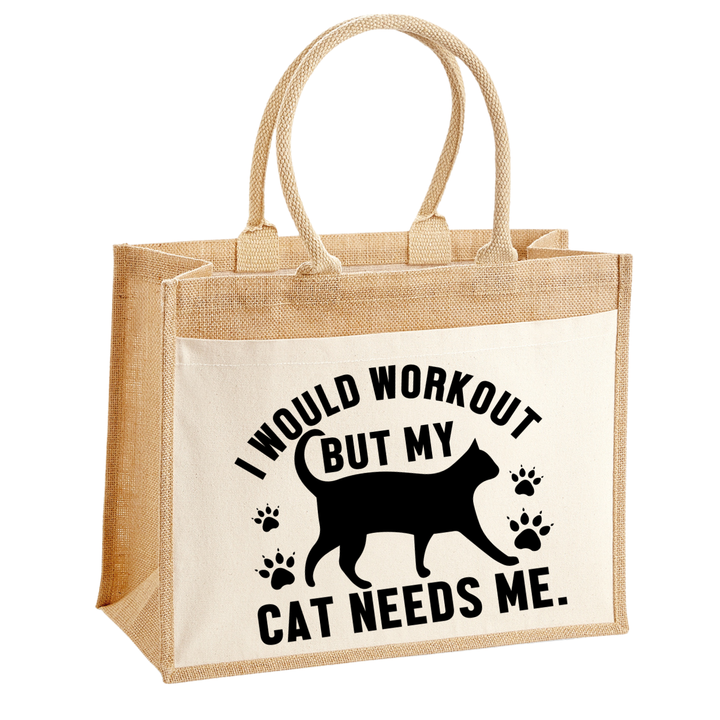 MY CAT NEEDS ME Jute Shopper